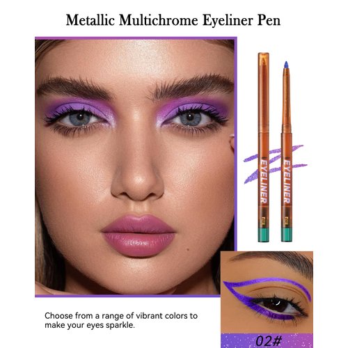 Metallic Multichrome Eyeliner Pencil, Purple Glitter Gel Eye Liner Pencils, Waterproof Smudge-proof Longwear, Multi-Use Sharpenable Colored Eyeliner Shimmer Eyeshadow Makeup Pen, Delineador De Ojos-02