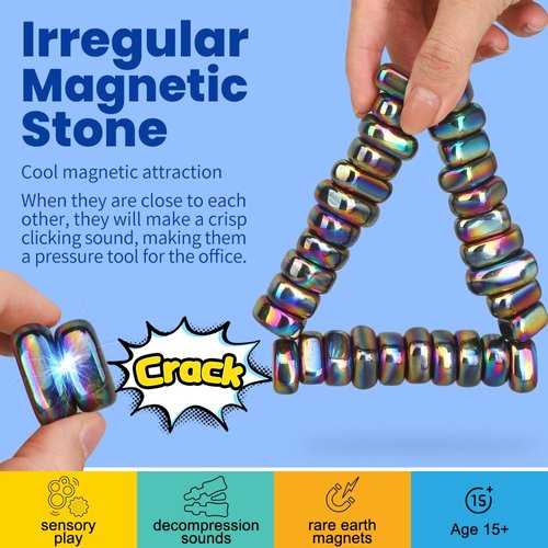 Cool Fidget Toy Fridge Magnets Rocks,Science Kit Magnet DIY Alphabet Number, Magnetic Hematite Stones Gift, Magnet Ferrite Putty Desk Toy for Adults(24PCS)