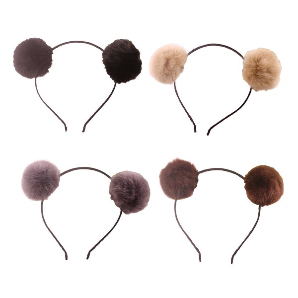 Elaine Room Headband Bear Ears Fluffy Furry Soft Ball Pom Pom Halloween Christmas Party Birthday Headwear Costume Adults (B set)