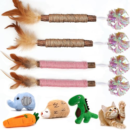 AZOFFYIU Cat Toys, Interactive Cat Toy for Indoor Cats, Soft and Durable Crinkle Sound Catnip Toys, Catnip Filled Mouse Cat Teething Chew Toy (pack8)