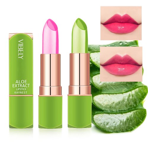 Kaynest 2 Packs Aloe Vera Lipstick Lips Moisturizer Long Lasting Nutritious Lip Balm Magic Temperature Color Change Lip Gloss (Set-A)
