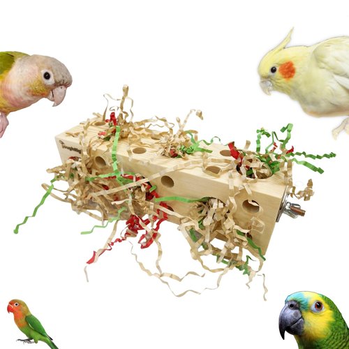 Bird Wooden Block Chewing Toy Parrot Foraging Toy Training Toy Wood Shredding Toy Swiss Cheese Toy Biting Teething Bird Cage Accessories Cockatiels Conures Lovebirds Budgies and Hamsters