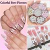 Nail Charms, Flower Bow Manicure Kit, Pink White 3D Cute Flower and Bow Nail Charms, 3D Acrylic Flowers Nail Gems with White Half Pearls Nail Art Decoration