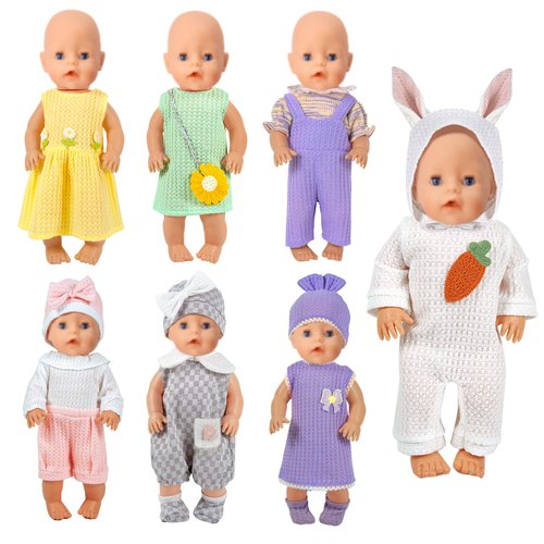 Baby Doll Clothes,14-18 inch Doll Accessories Dress with Hats Socks Outfits Fits for 43cm New Born Baby Dolls/15 inch Bitty Baby Doll/ 18 Inch Doll(7 Set )