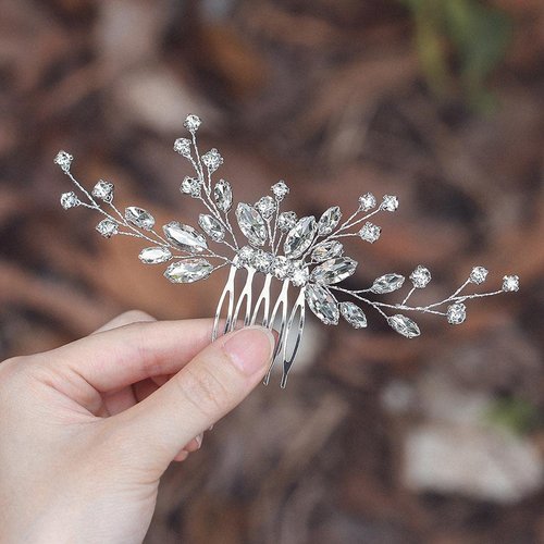 Jeairts Silver Rhinestone Bridal Hair Comb, Crystal Wedding Hair Pieces Sparkly Brides Headpiece Hair Dress Decorative Accessories for Brides and Bridesmaids