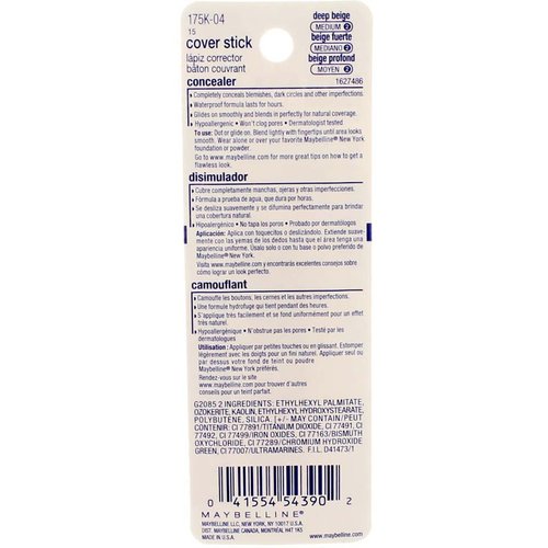 Maybelline Cover Stick Concealer, Deep Beige [145], 0.16 oz (Pack of 3)