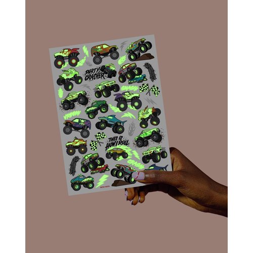 xo, Fetti Glow In The Dark Monster Truck Temporary Tattoos - 50 Foil Styles | Truck Birthday Party Decorations, Boys Pick Up Truck Party Favors, Race Car Temp Tats, Kids Arts and Crafts Supplies
