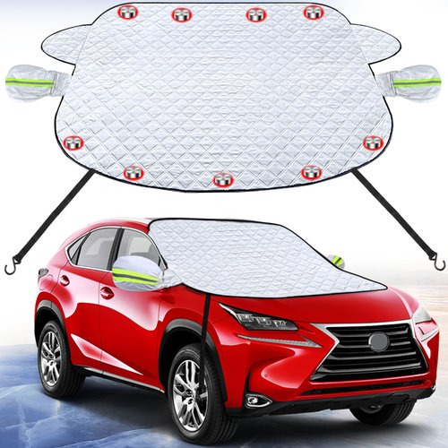 Car Windshield Snow Cover for Ice and Snow,Winter Car Snow Cover with Magnetic Edges and Windproof Webbing Straps,Windscreen Frost Protector Covers,for Most Car SUV RV Vans and Trucks (62'' X 49.6'')