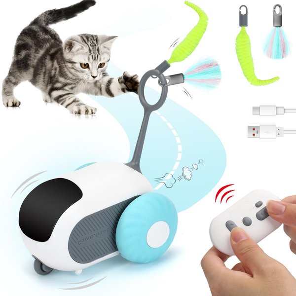 Turbo Tail 2.0 Cat Toy, Remote Control Cat Toy with 2-Speed Adjustment, Interactive Cat Toys for Indoor Cats, Rechargeable Automatic Cat Toys, Moving Cat Toy for Bored Indoor Adult Cat (Blue)