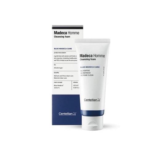 CENTELLIAN 24 Christmas Gifts Homme Cleansing Foam with TECA and Centella Asiatica for Soothing - Gentle Daily Face Wash & Shave for Men for Sensitive Acne-Prone Oily Skin (4.05 fl oz)