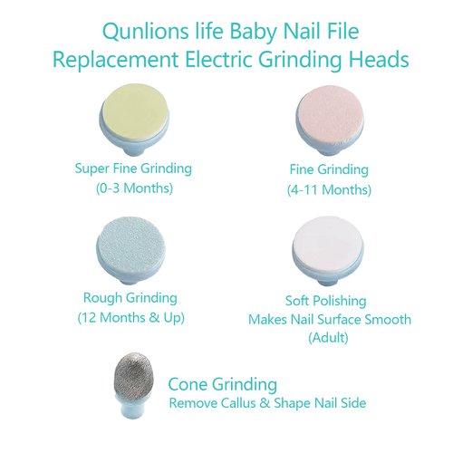 Qunlions life 12 Pieces Baby Nail File Pads Trimmer Replacement Electric Grinding Heads for Standard Kid Suits to Newborn Infant Toddler blue Piece Set