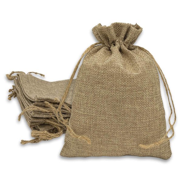 48-Pack 5.5x7.75 Natural Burlap Gift Bags w. Drawstring (Natural Brown, Medium) for Party Favors, Presents or DIY Craft by TheDisplayGuys