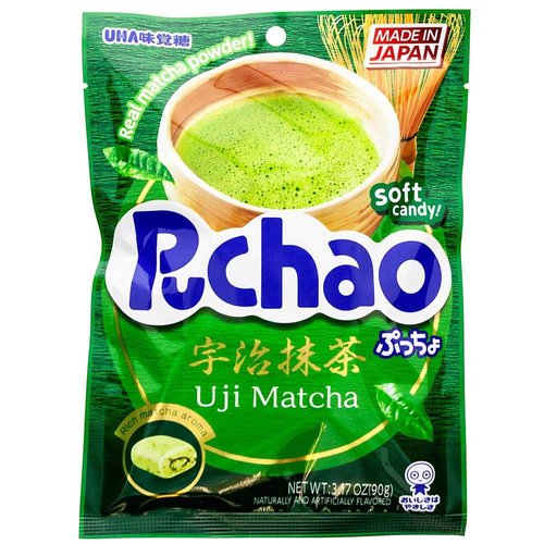 UHA Mikakuto Japan Puccho Puchao Soft Candy with Gummy Bits, Green Tea Uji Matcha Flavor, 3.17 Ounce