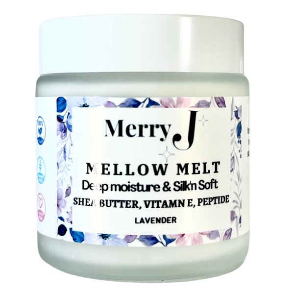 Mellow Melt Strawberry Deep Moisture Body Butter, 4 oz, Shea Butter, Vitamin E (4 Oz. Glass jar, Lavender)