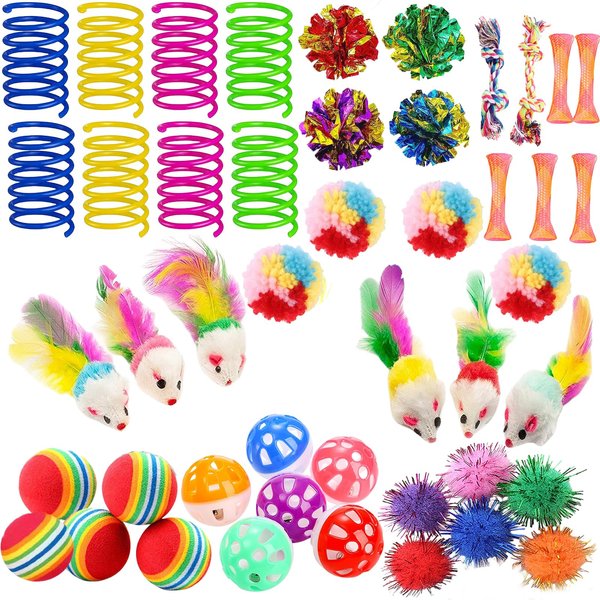 KITCHSTAR 46 PCS Cat Toys for Indoor Cats, Kitten Toys with Cat Spring Toy, Mint Catnip Toys for Cats with Crinkle Cat Toy Mouse Cat Ball Toy for Indoor Cats Kittens Exercise