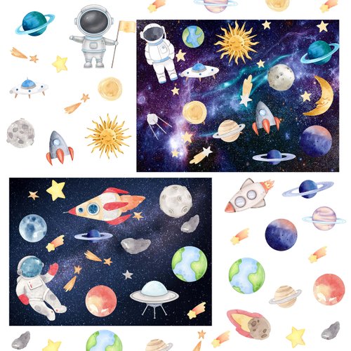 24 Sheets Space Stickers for Kids Reusable Planet Rocket Star Stickers DIY Make Your Own Solar System Stickers for Kids Classroom Learning Educational Classroom Reward Birthday Gifts