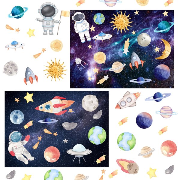 24 Sheets Space Stickers for Kids Reusable Planet Rocket Star Stickers DIY Make Your Own Solar System Stickers for Kids Classroom Learning Educational Classroom Reward Birthday Gifts