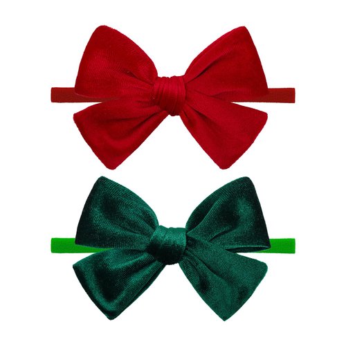 ONENINEDREAM Christmas Baby Bows Handmade Velvet Headbands Tied Bow Elastic Nylon Hair Accessories for Baby Girls Newborn Infant 2 Pcs Christmas Gift Red Green