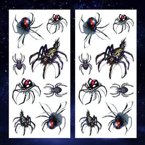 Oottati 2 Sheets Halloween Shadow, 3D Assorted Black Widow Spider Waterproof Arm Hand Temporary Tattoo Stickers Look Real and Last Long
