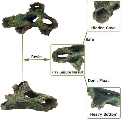 Tfwadmx Decaying Trunk Aquarium, Betta Fish Ornament, Freshwater Ornament - Small Resin Aquarium Decoration Log, 20 Gallon Fish Tank Wood with Holes & Aquarium Hideout Caves