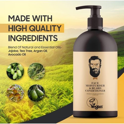 Barbology LONDON 2-in-1 Beard and Face Moisturizer with Jojoba Oil, Argan Oil, and Avocado Oil, Conditions Dry, Itchy and Coarse Facial Hair, 10oz Pump Bottle