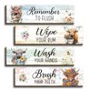 Funny Highland Cow Bathroom Rules: 4pcs Rustic Wooden Farmhouse Signs for Toilet, Nursery & Restroom