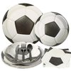 FULJOOY 144 Pcs 3D Soccer Party Supplies Paper Soccer Plates and Napkins Dinnerware Set Tableware Supplies Includes Paper Plates Napkins Forks Serve 24 for Birthday Sports Soccer Party decorations