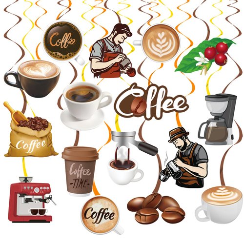 Coffee Party Hanging Swirls Coffee Birthday Decorations Coffee Party Hanging Decorations Coffee Bar Hanging Streamers Coffee Ceiling Swirls for Coffee Shop Decorations Party Supplies
