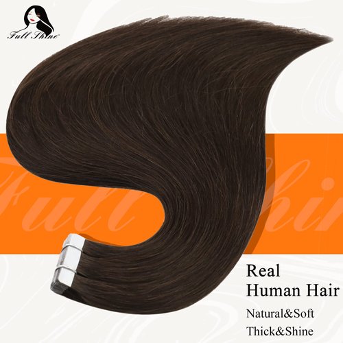 Full Shine Brown Tape in Hair Extensions Human Hair Dark Brown Hair Extensions 24inch Hair Extensions Real Human Hair Tape ins Seamless Glue in Hair Extensions 20 Pieces 50 Gram