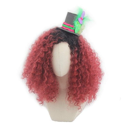 SpeedBeauty Women's Long Red ombre black Curly Wig with Hat Accessories Halloween Costume Wig