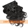 Yacurcur Body Wave Clip Ins Human Hair 8Pcs/Set 120 Gram Body Wave Clip in Hair Extensions 10A Brazilian Virgin Human Hair for Black Women Natural Black Color 16 Inch
