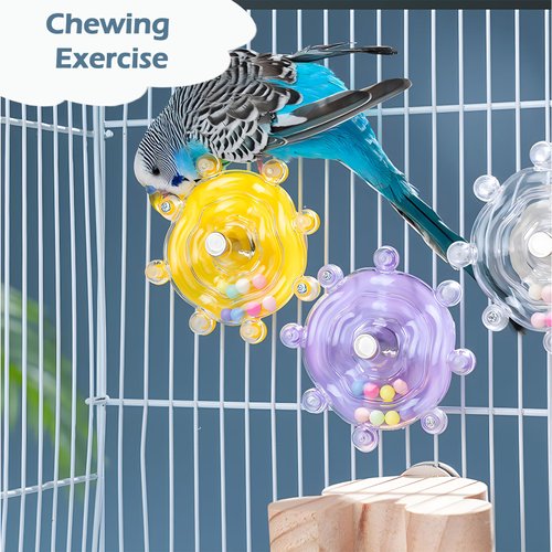 Bird Toys for Parakeets, Colorful Parakeet Toys Wheel, Interactive Spinner Rattle Parrot Toy, Cockatiel Toy For Bird Cage, Chewing Exercise for African Grey, Conure, Budgies Enrichment Toys (2pcs)