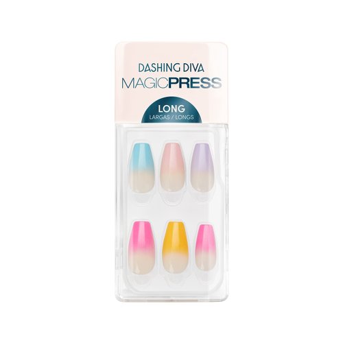 Dashing Diva Magic Press Nails - Happy Medium | Long, Coffin Shaped Press On Nails | Long Lasting Stick On Gel Nails | Lasts Up to 7 Days | Contains 30 Stick On Nails, 1 Prep Pad, 1 File