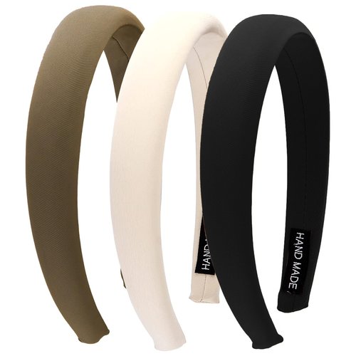 AUDTOPE 3Pcs Sponge Hairband Padded Headbands for Girls Women,Satin Headbands Wide Hairband for Women Hair Hoops Accessories for Women Girl,Neutral Color