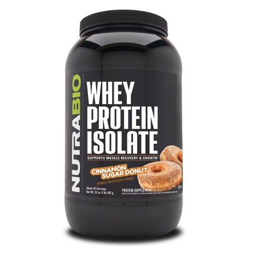 NutraBio Whey Protein Powder Isolate Supplement – 25g of Protein Per Scoop with Complete Amino Acid Profile - Soy and Gluten Free - Zero Fillers and Non-GMO - Cinnamon Sugar Donut - 2 Lbs.