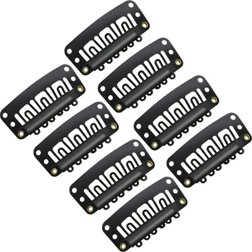 100 Pieces Snap Clips for Wigs, Hair Extensions and DIY - 32 mm U-Shape Metal Clips with Soft Rubber, Stainless Steel, 6 Teeth, for Women, 4 Colors (Black)