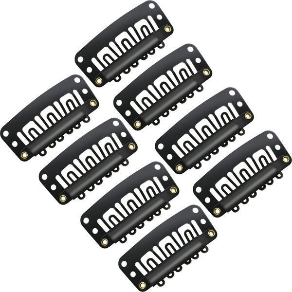 100 Pieces Snap Clips for Wigs, Hair Extensions and DIY - 32 mm U-Shape Metal Clips with Soft Rubber, Stainless Steel, 6 Teeth, for Women, 4 Colors (Black)