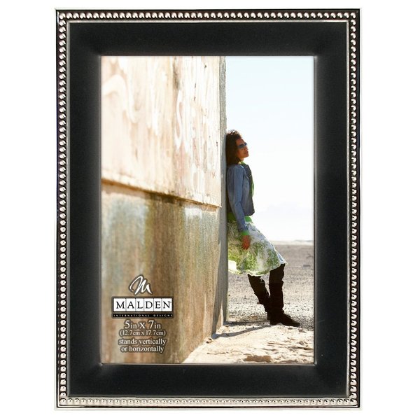 Malden International Designs Classic Metal Beads 2-Tone Picture Frame, Black and Silver, 5x7