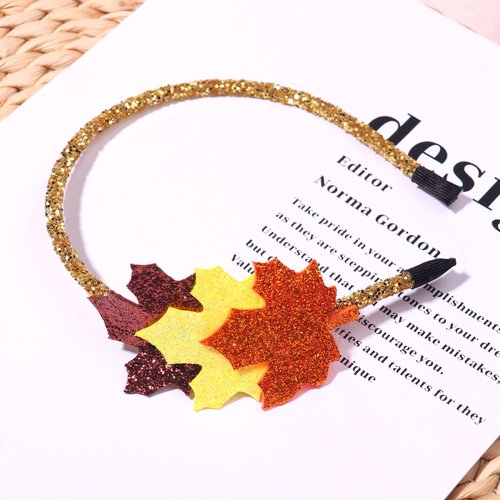 Vsdski Fall Maple Leaf Headband Glitters Fall Leaves Hair Band Thanksgiving Hair Accessories Funny Autumn Hair Hoop for Women Girls Thanksgiving Harvest Festival Party Decoration