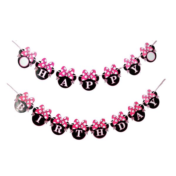 NEWTGAN Mouse Ears Happy Birthday Banner, Mini Mouse Style Party Decorations, Party Supplies, Baby Shower Decor for Girls (style1)