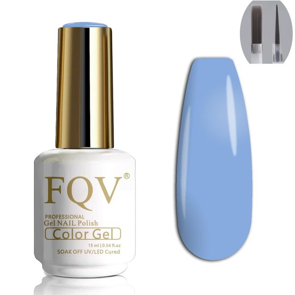 FQV Nail Gel Polish 15ml Wathet Blue Gel Nail Polish UV LED Cured，Natural Color Gel Nail Polish DIY Nails at Home with Nail Gel Polish with Fine Brush for Smooth Application
