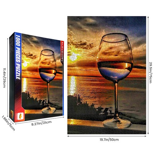 najiaxiaowu Adult Puzzles 1000 Pieces DIY Sunset Sea Wine Glass Wooden Puzzles Children and Elderly Puzzles Modern Home Decor Wall Art Unique Gift 75 cm x 50 cm(27.56 x 16.68 in)