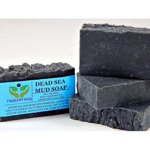 Dead Sea Mud Soap Bar Made With Frankincense Lavender & Eucalyptus Essential Oils 100% Natural Contains Activated Charcoal Use on Face or Body to Help With Acne Psoriasis Eczema (1 Pack)