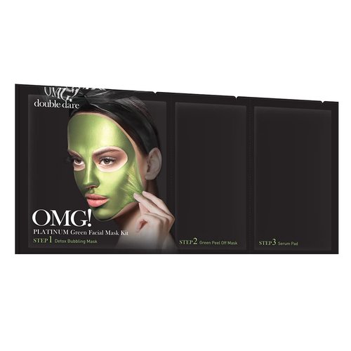 Double Dare Platinum Green 3-Step Facial Mask Kit Detoxify Antioxidant Hydrates with Apple and Chlorella, Anti-Aging Mask (5 Pieces)
