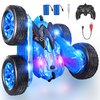 CoziBB Remote Control Car, RC Cars with Strip Lights and Headlight, 2 Hours Long Battery Life, 4WD Double-Sided 360° Flips Rotating Stunt RC Car Toys, Birthday Gift for Boys Girls (Blue)