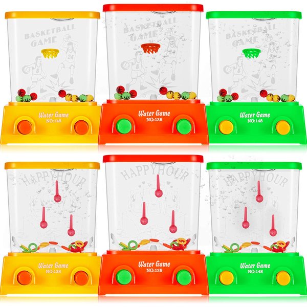 Sumind 6 Pieces Handheld Water Game Miniature Aqua with Fish Basketball Ring Toss Handheld Toys Fun Gifts for Operation Christmas for Kids & Adults Stocking Stuffers for Kids(Classic Style)