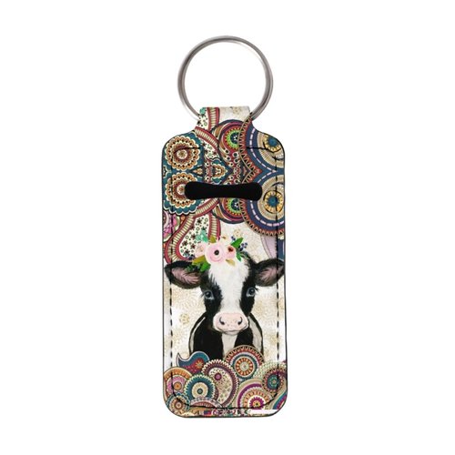 Gearider Mandala Cow Print Stylish Chapstick Holder Keychain, Lip Balm Protective Case