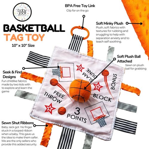 The Learning Lovey New York Knicks Baby Tag Toy - NBA Basketball - Baby Sensory Crinkle Toys - Soft & Safe - Ideal Baby Stroller Toy - BPA Free w/Stroller Clip