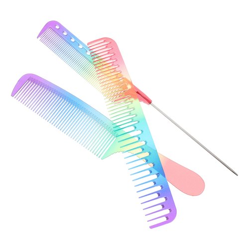 SOLUSTRE Womens Hair Brush Rainbow Hair Comb 3Pcs Hair Cutting Comb Salon Hair Comb Hair Cutting Comb Rainbow Rat Tail Comb Hair Cutting Comb Teasing Comb for Teasing Back Combing Travel Hairbrush