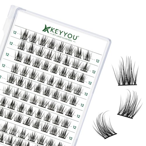 Lash Clusters 96pcs Individual Lashes D Curl 12mm Eyelash Clusters KEYYOU Volume Wispy Lash Extension Soft&Comfortable Easy DIY at Home(Y15,D-12mm)